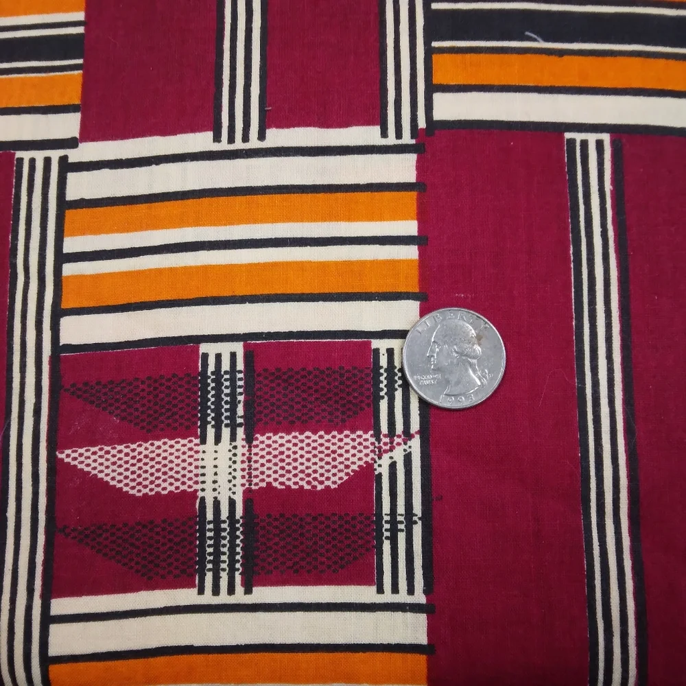 FABRIC Vintage Kente Inspired Printed Cotton Fabric, New And Unwashed, 3 Yards